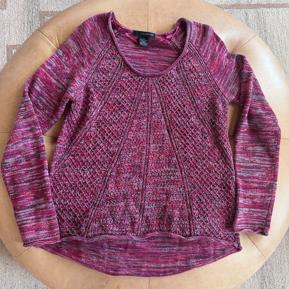 Y2K 90s Calvin Klein Roll Neck Marled Knit Sweater Womens L Granola Boho Phoebe